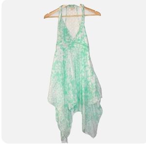 GUESS Green White Halter Top Women's Size 0 Lace detail Empire Boho Chic Hi Lo